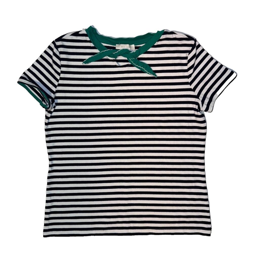 All:Row Striped Short Sleeve Ringer Venice Top Tshirt - S Green Bow